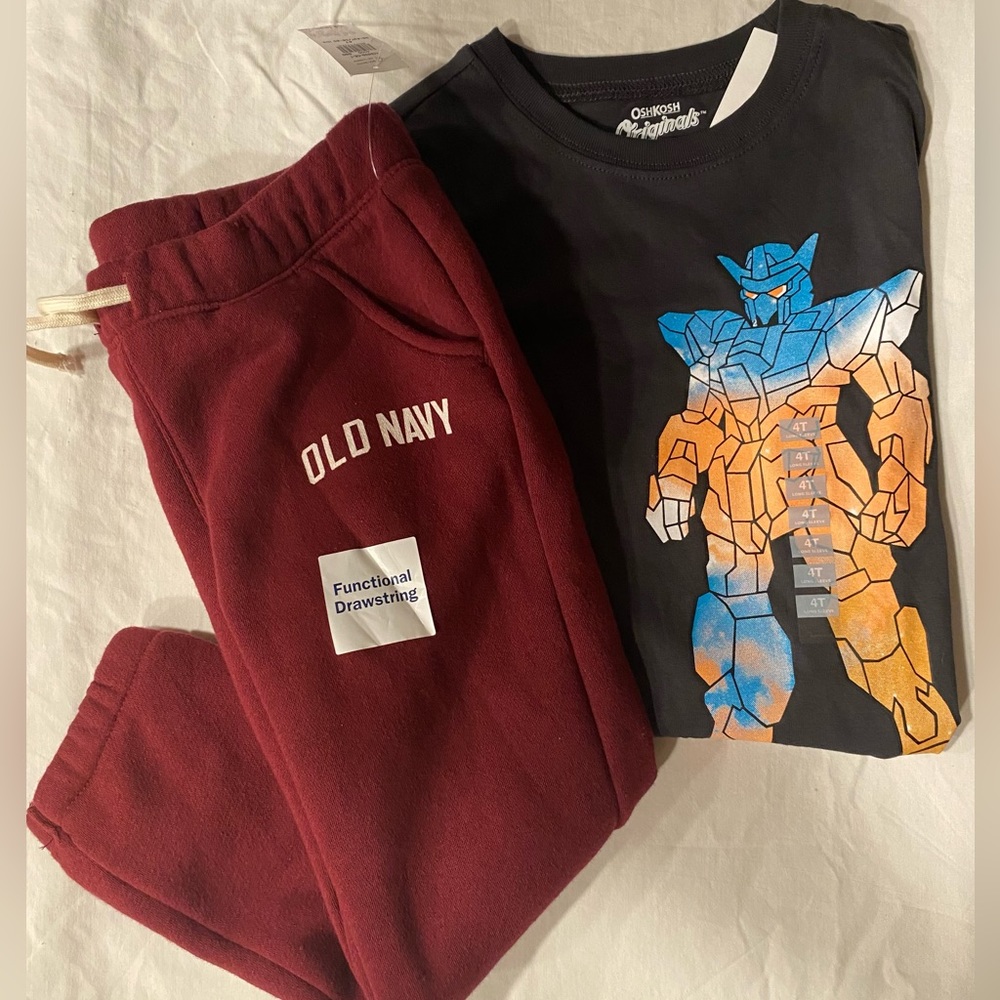 Old Navy Kids Burgundy Jogger Set with Graphic Tee